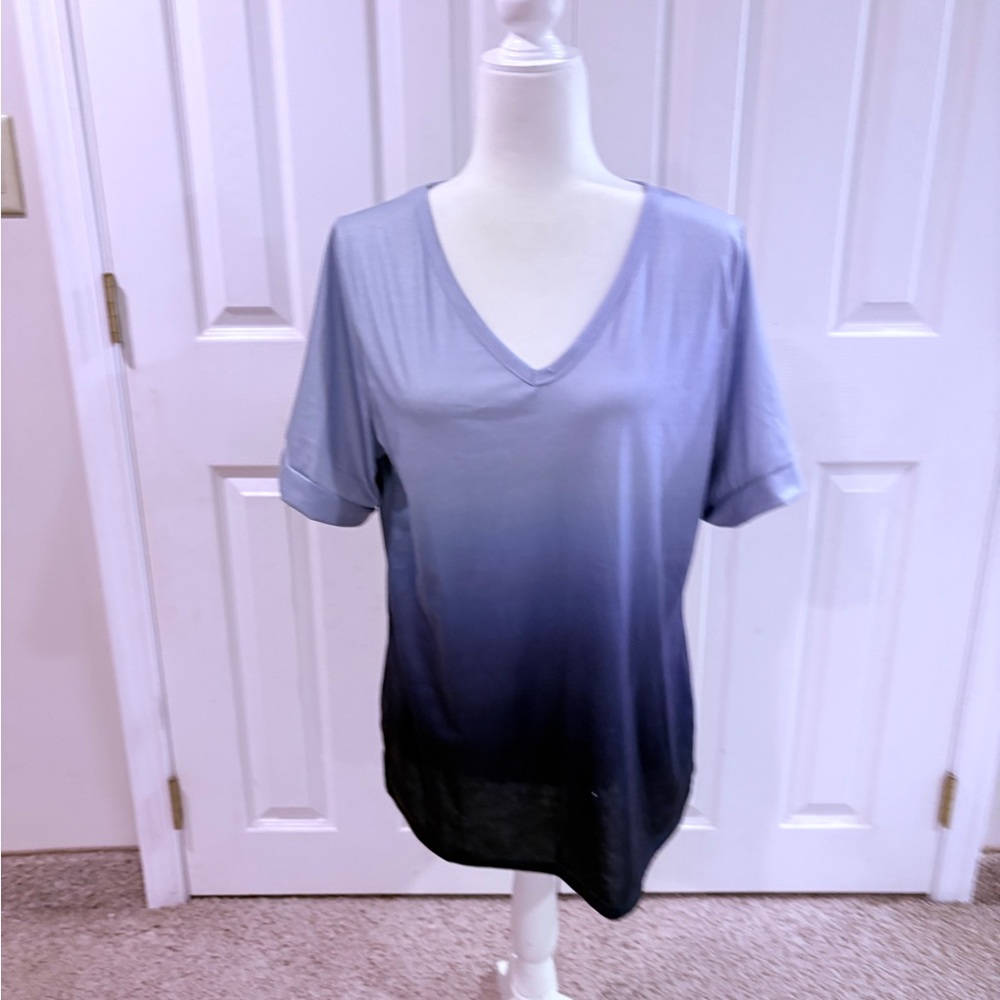 Gradient Blue V-Neck Women's Top